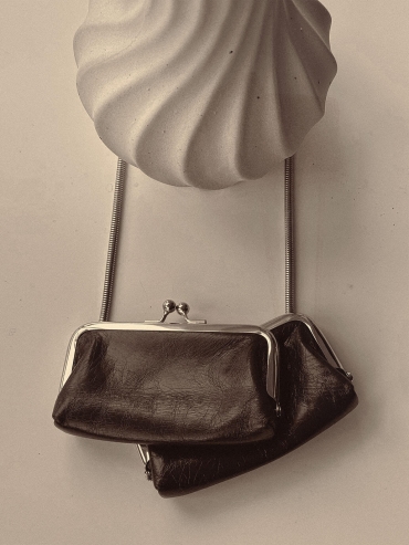 Red Top-Grain Leather Chain Frame Bag