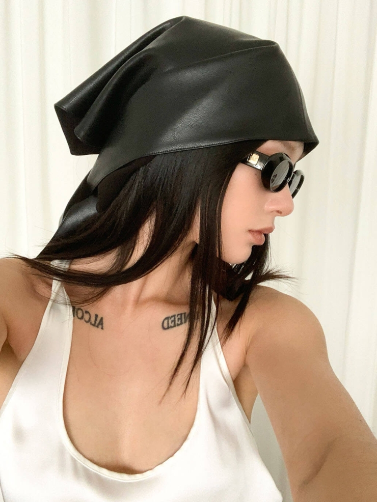 Black Leather Triangle Hair Scarf