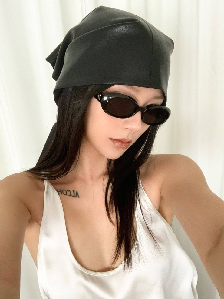 Black Leather Triangle Hair Scarf