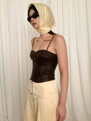 Light Yellow Satin Triangle Hair Scarf