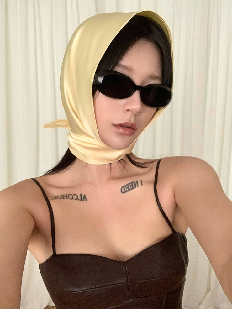 Light Yellow Satin Triangle Hair Scarf