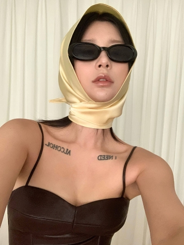 Light Yellow Satin Triangle Hair Scarf