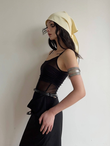 Light Yellow Satin Triangle Hair Scarf