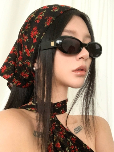 Black Lace Print Triangle Hair Scarf