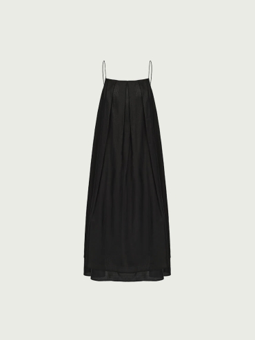 Black Tencel Tulle Double Layered Strap Long Dress