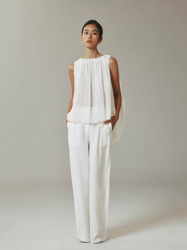Cold White Classic Pressed Pleat Pants