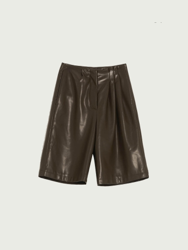 Asymmetrical Pleated Leather Midi Pants