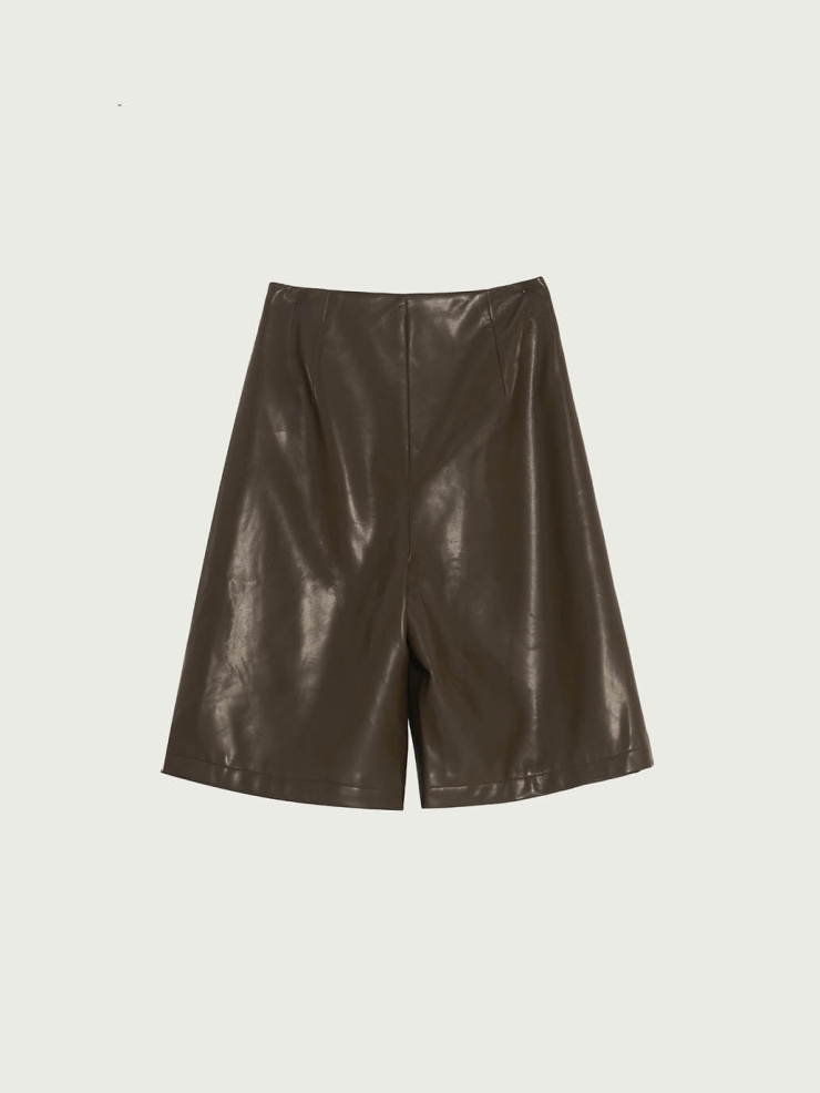 Asymmetrical Pleated Leather Midi Pants