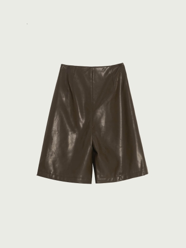 Asymmetrical Pleated Leather Midi Pants