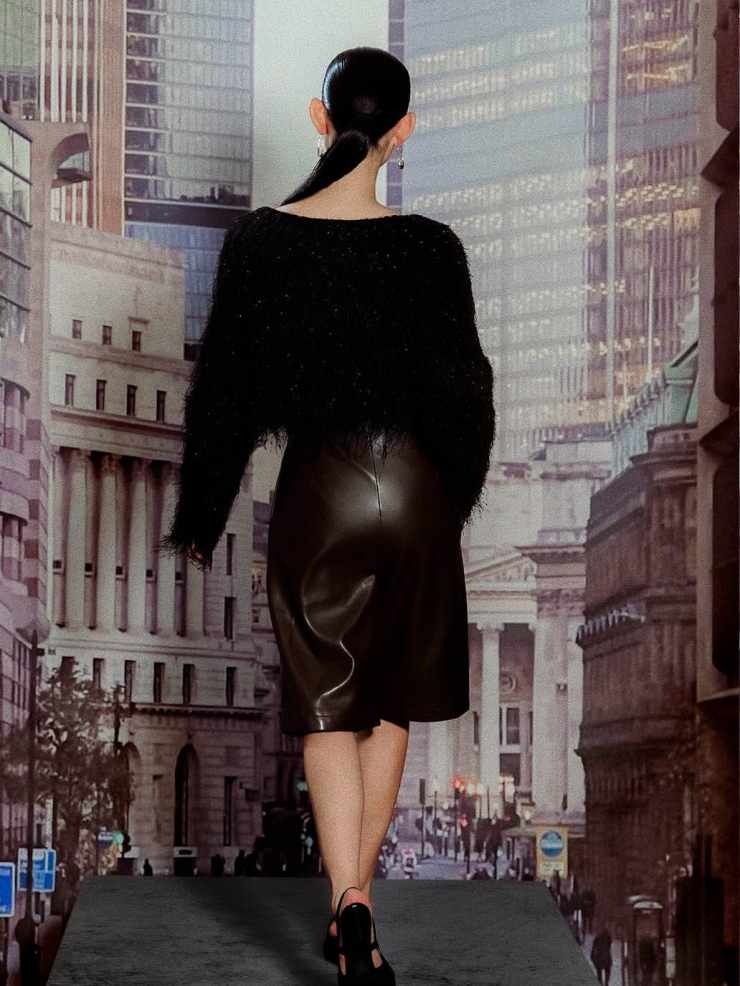 Asymmetrical Pleated Leather Midi Pants