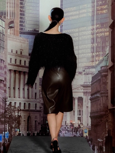 Asymmetrical Pleated Leather Midi Pants