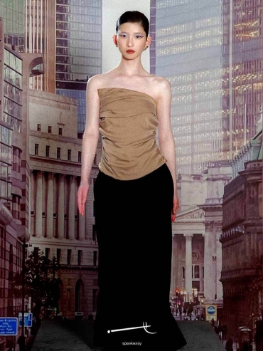 Asymmetrical Cupro Bustier Top