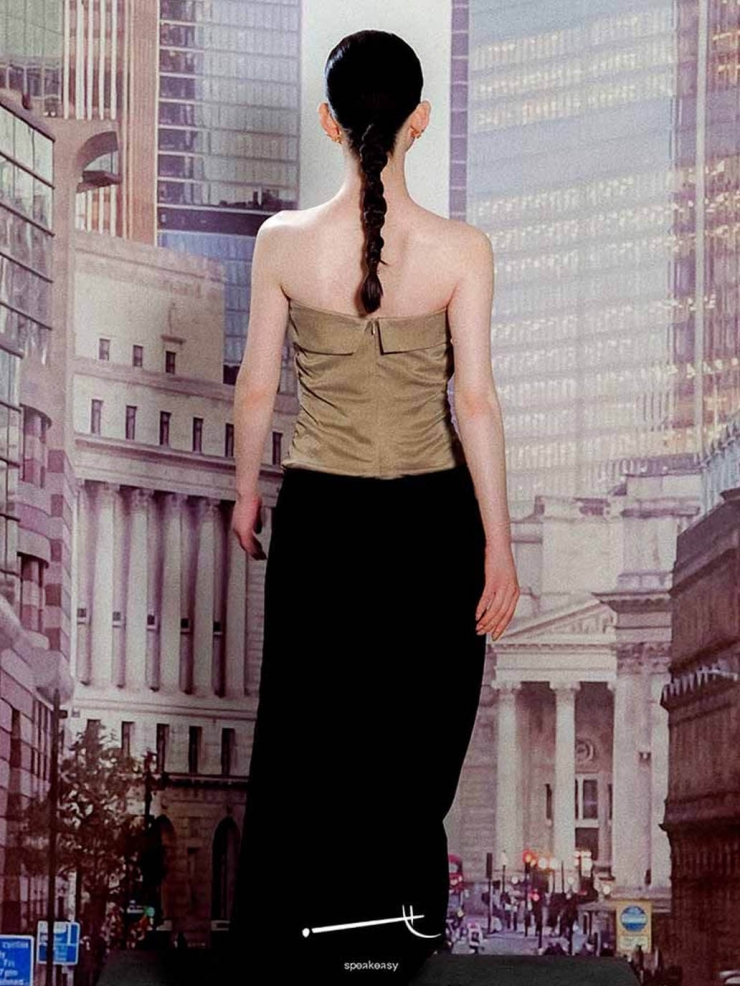 Asymmetrical Cupro Bustier Top