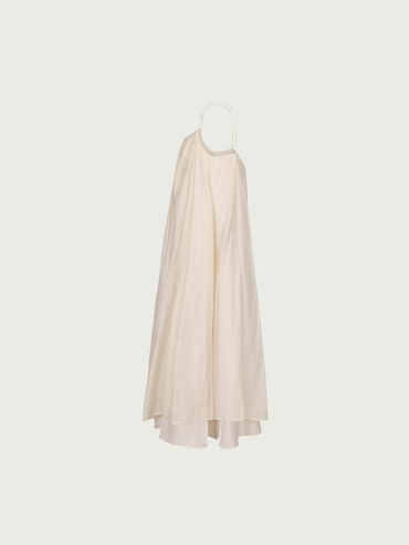 Beige Tencel Tulle Double Layered Strap Long Dress
