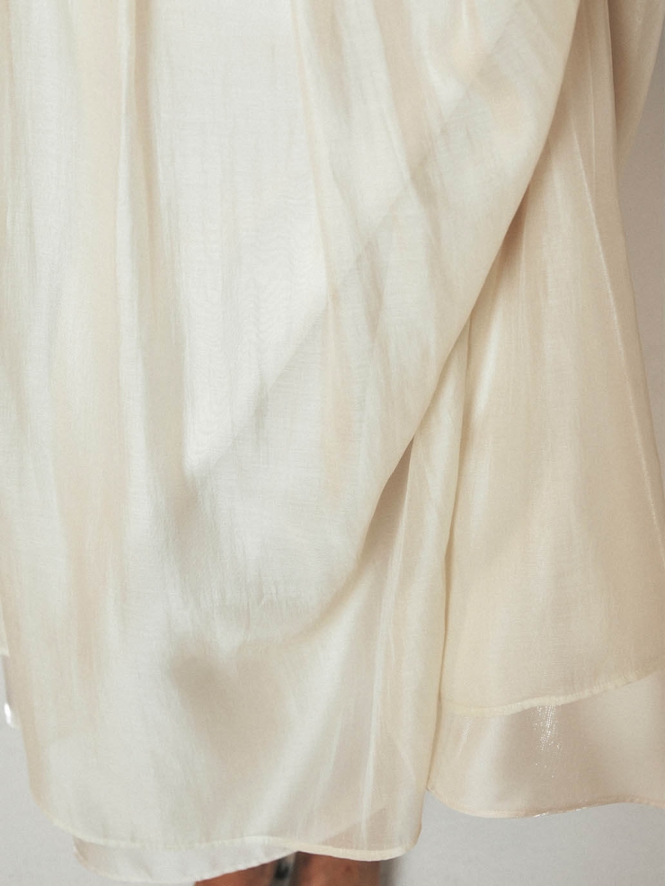 Beige Tencel Tulle Double Layered Strap Long Dress