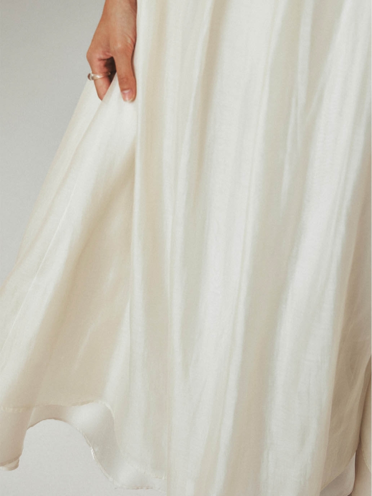 Beige Tencel Tulle Double Layered Strap Long Dress