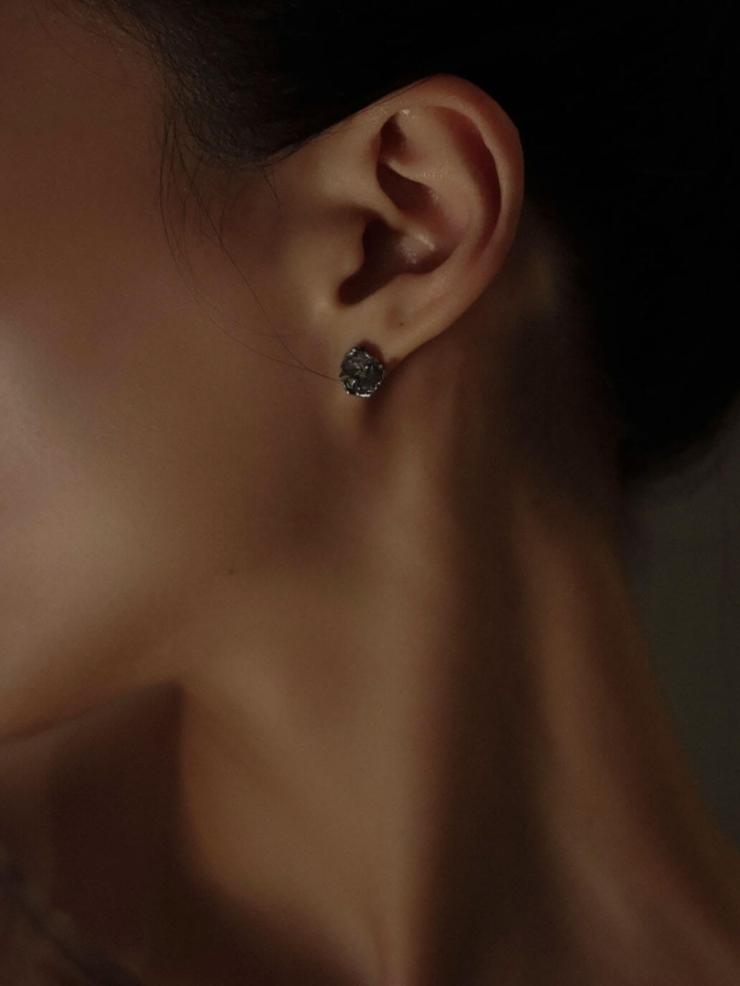 Black silver texture earrings