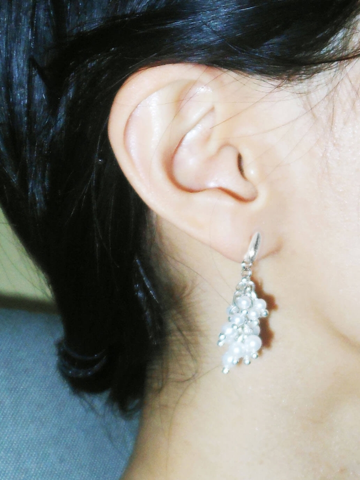 Silver Plum Berry Pearl Earrings