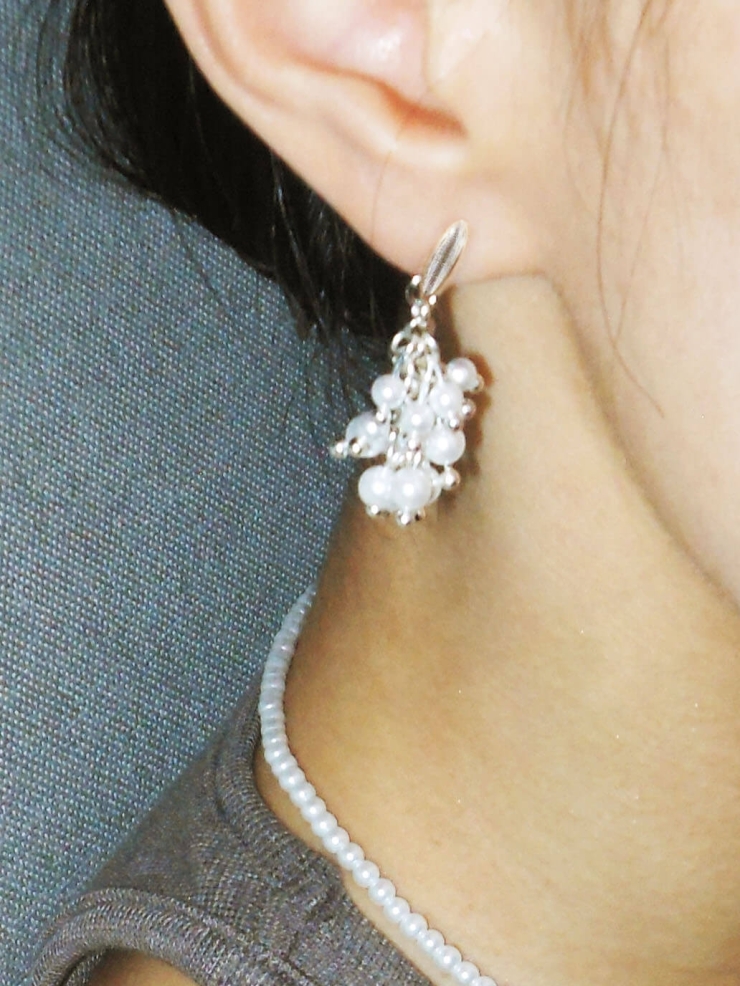 Silver Plum Berry Pearl Earrings