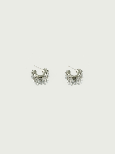 Silver Rain Pine C-Shaped Earrings