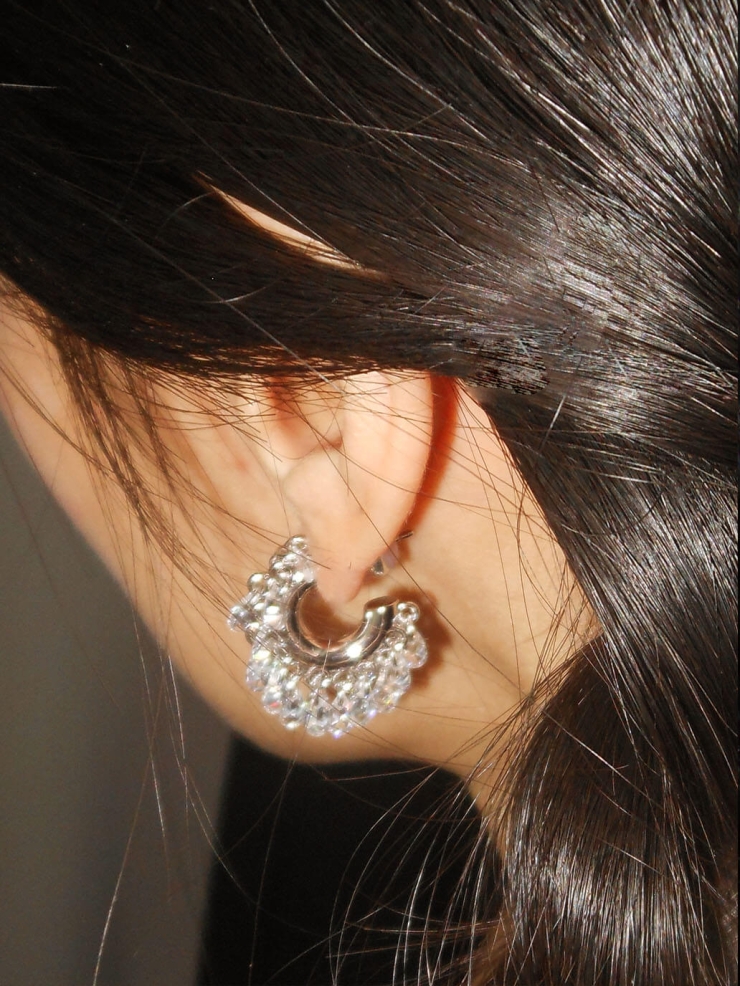 Silver Rain Pine C-Shaped Earrings