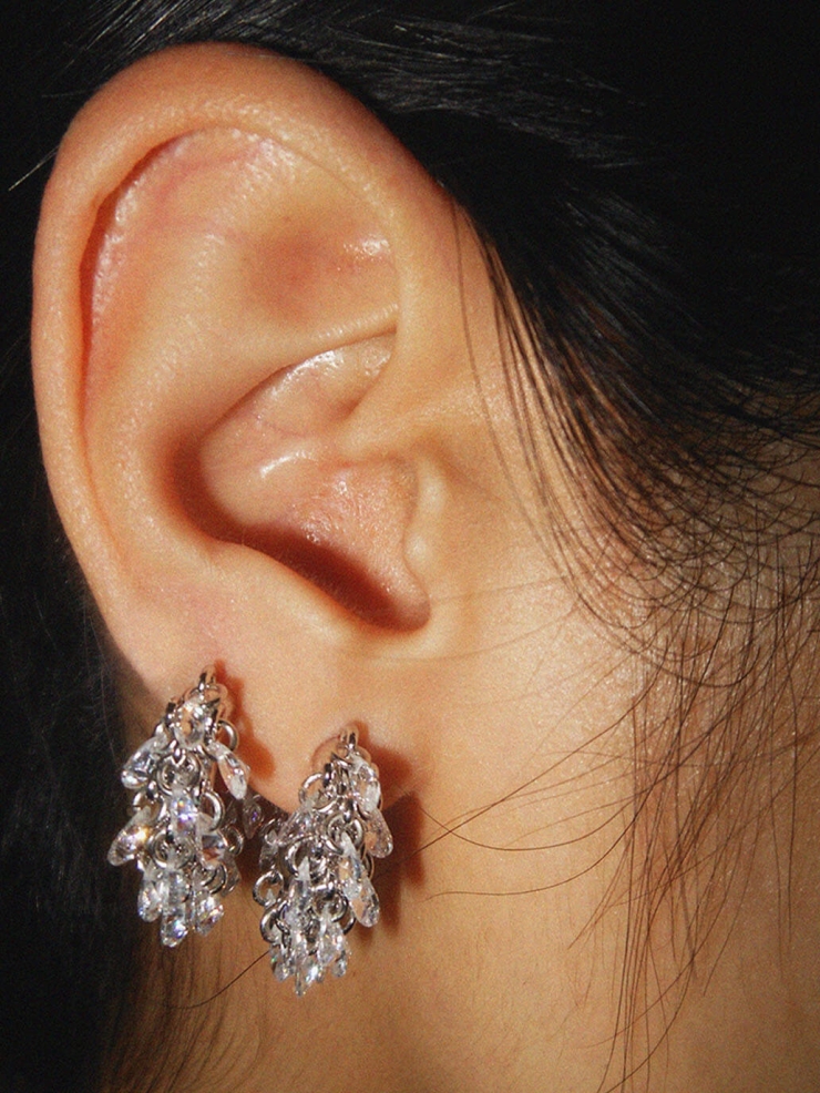 Silver Rain Pine C-Shaped Earrings