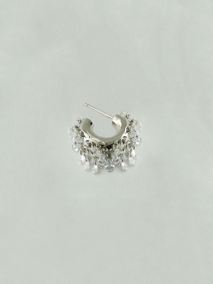 Silver Rain Pine C-Shaped Earrings