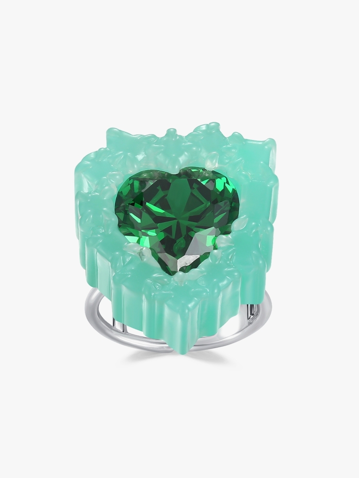 TYS GROCERY Green Gemstone Resin Ring