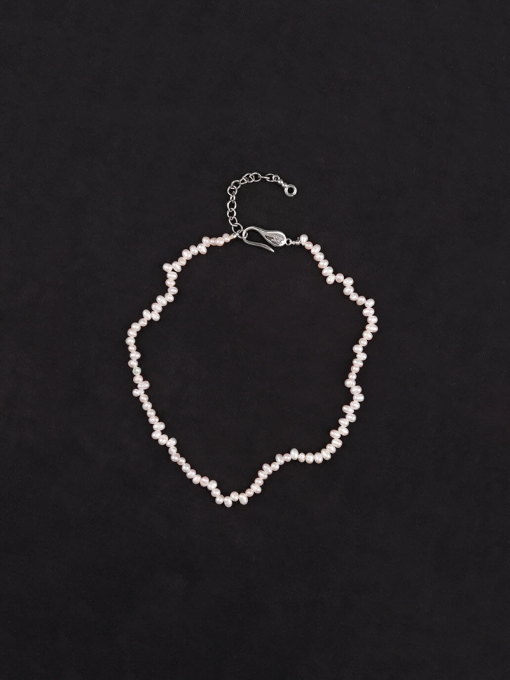 Silver Mini Zigzag Pearl Necklace