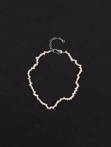 Silver Mini Zigzag Pearl Necklace