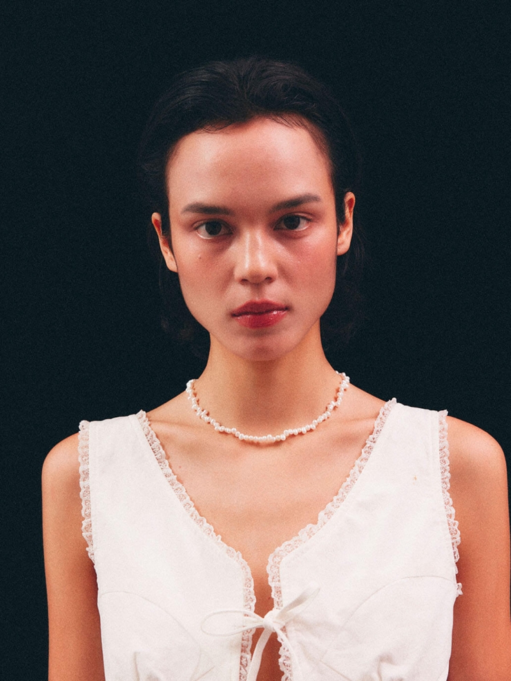 Silver Mini Zigzag Pearl Necklace