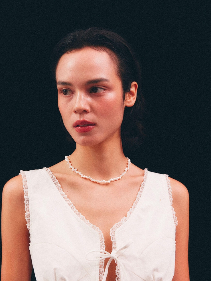 Silver Mini Zigzag Pearl Necklace