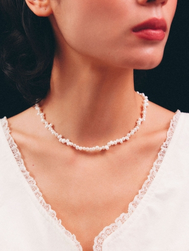 Silver Mini Zigzag Pearl Necklace