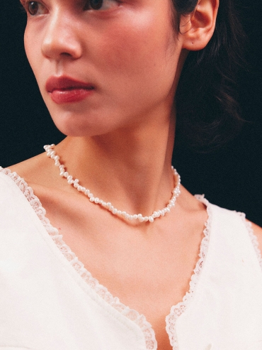 Silver Mini Zigzag Pearl Necklace