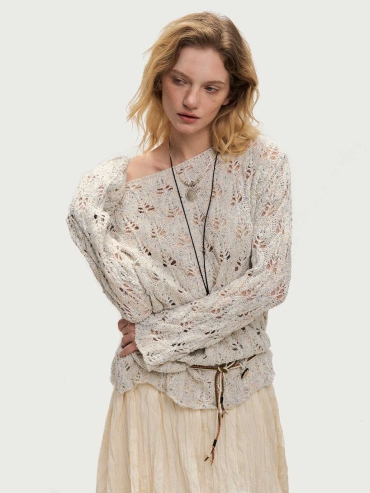 Apricot Openwork Knit Sweater