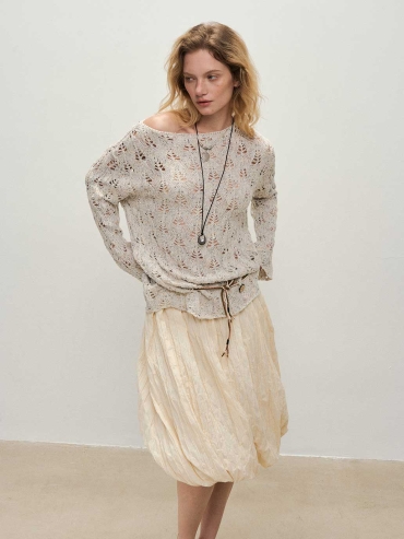 Apricot Openwork Knit Sweater