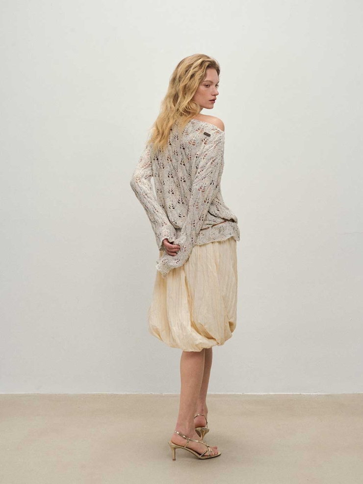 Apricot Openwork Knit Sweater