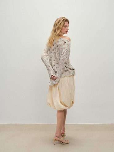 Apricot Openwork Knit Sweater