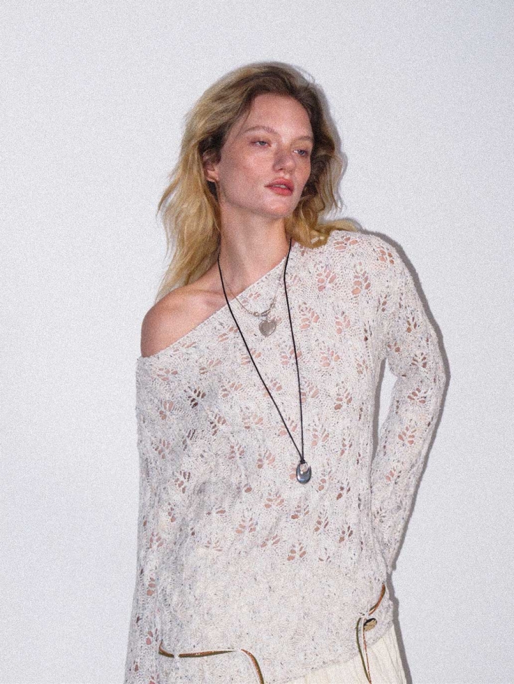 Apricot Openwork Knit Sweater