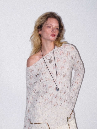 Apricot Openwork Knit Sweater