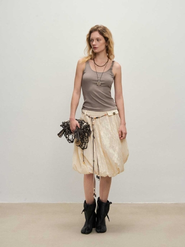 Beige Twisted Draped Skirt