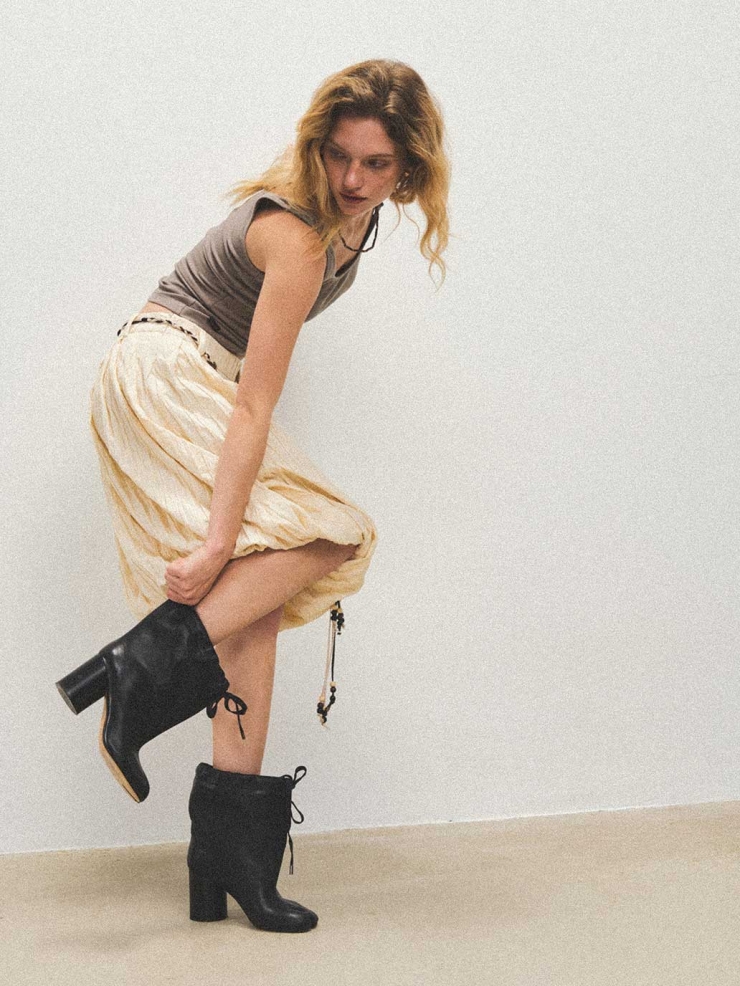 Beige Twisted Draped Skirt