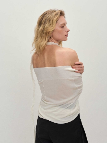 Ivory Off-Shoulder Loose Knit Long-Sleeve Sweater