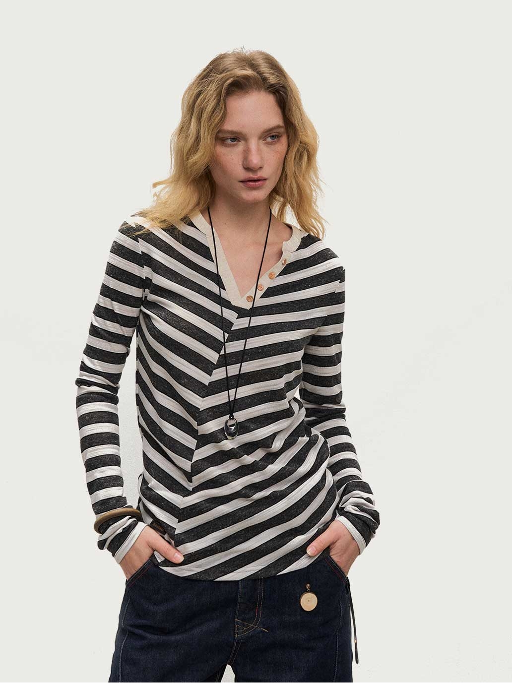 Linen Striped Long Sleeve T-Shirt