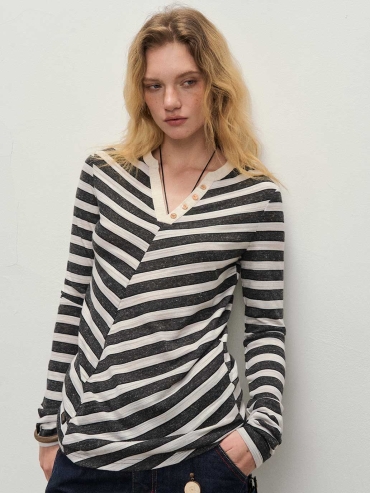 Linen Striped Long Sleeve T-Shirt