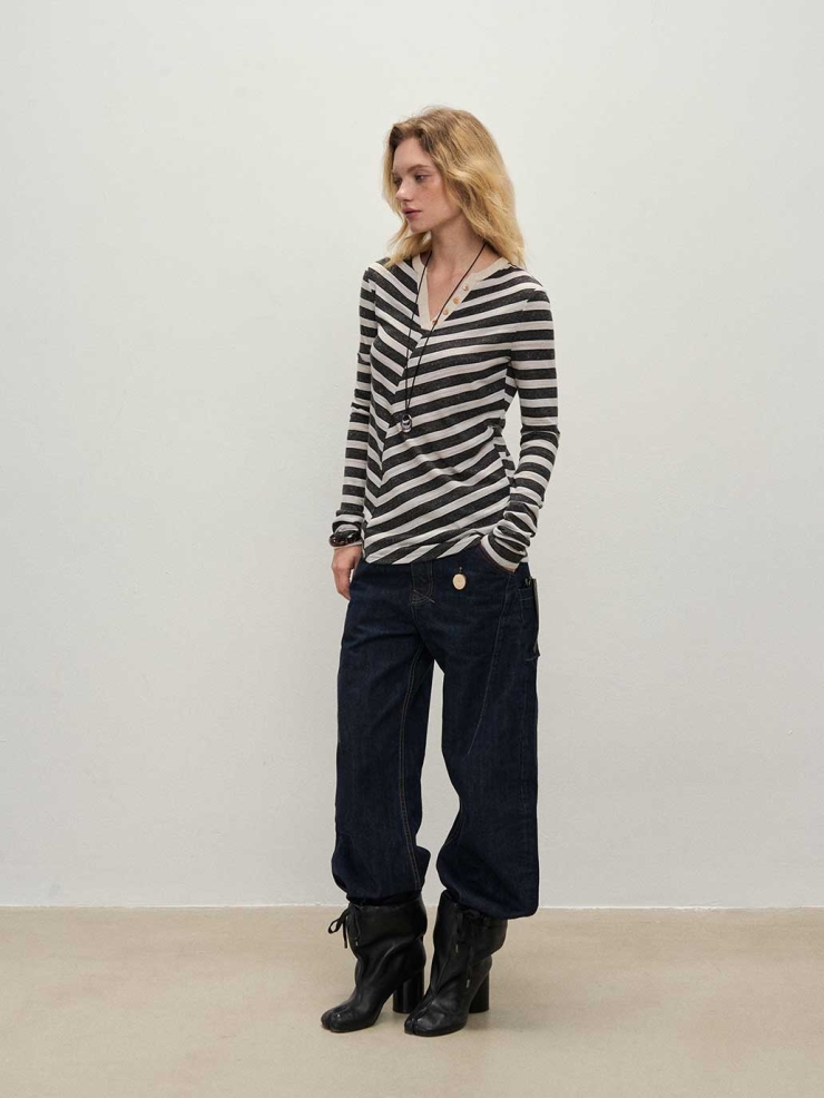 Linen Striped Long Sleeve T-Shirt