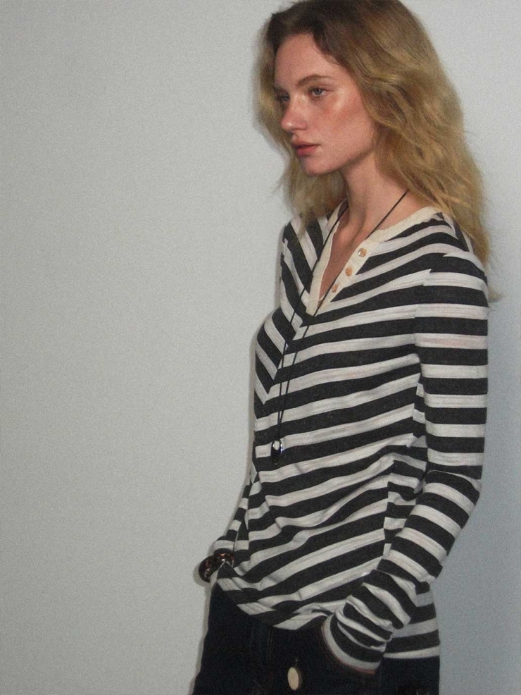 Linen Striped Long Sleeve T-Shirt