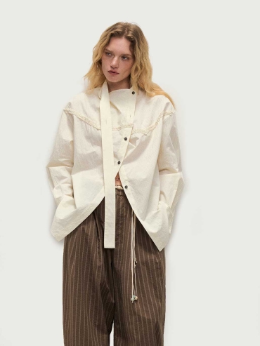 Beige Textured Long-Sleeve Shirt