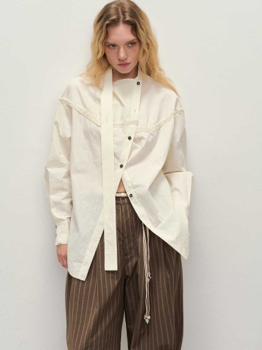 Beige Textured Long-Sleeve Shirt