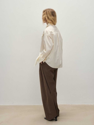 Beige Textured Long-Sleeve Shirt